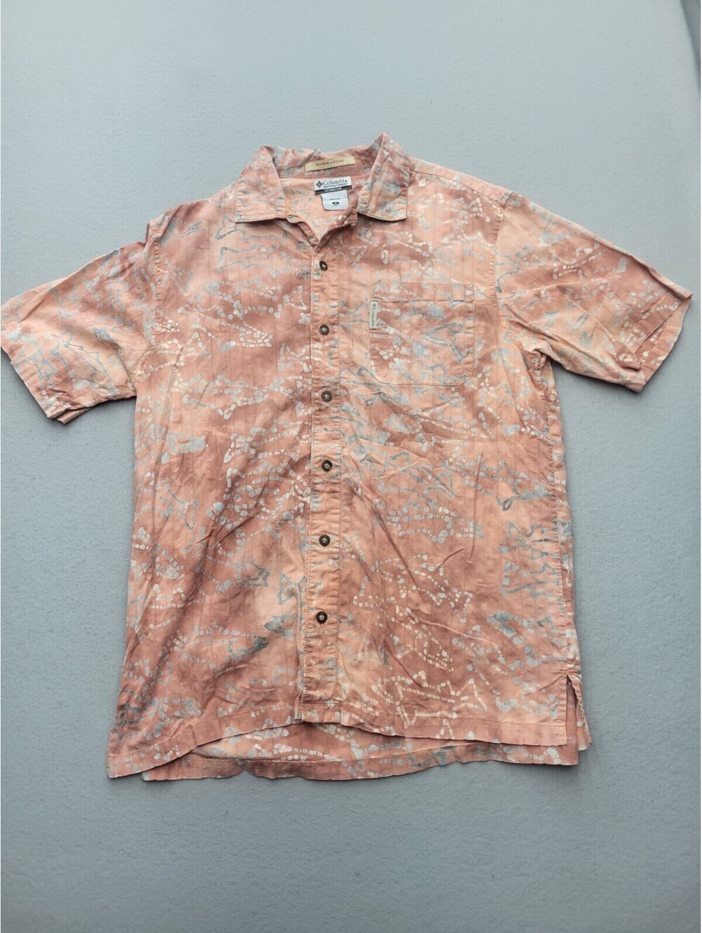 Columbia Men's Button-Up Medium Peach Short Sleeve Fish Cotton River Lodge Work